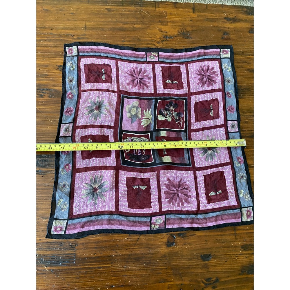 Vintage Floral Patchwork Square Scarf Burgundy Pink Botanical Print silk? - Picture 6 of 8